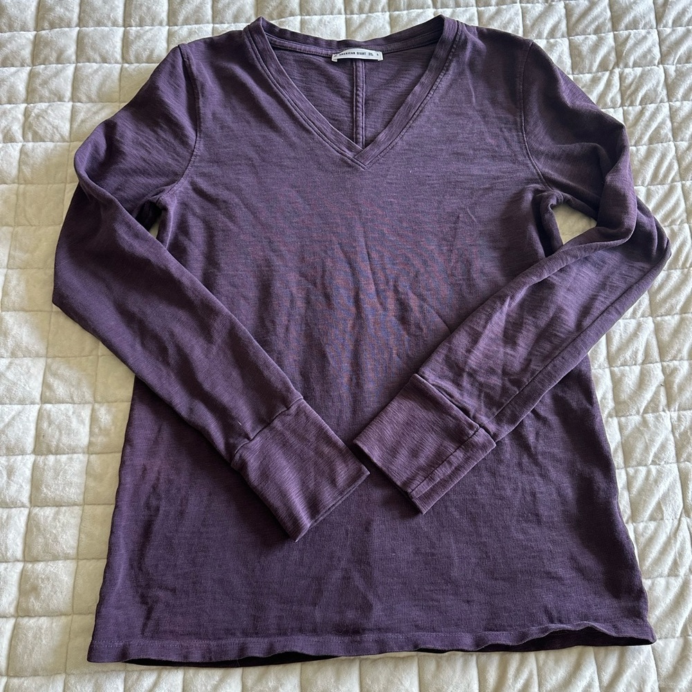 American Giant Deep Purple Long Sleeve V-Neck Tee